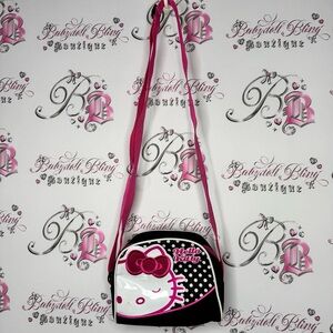 Hello Kitty bag purse shiny bow ribbon ๐ polka dot Pink and Black Crossbody Bag